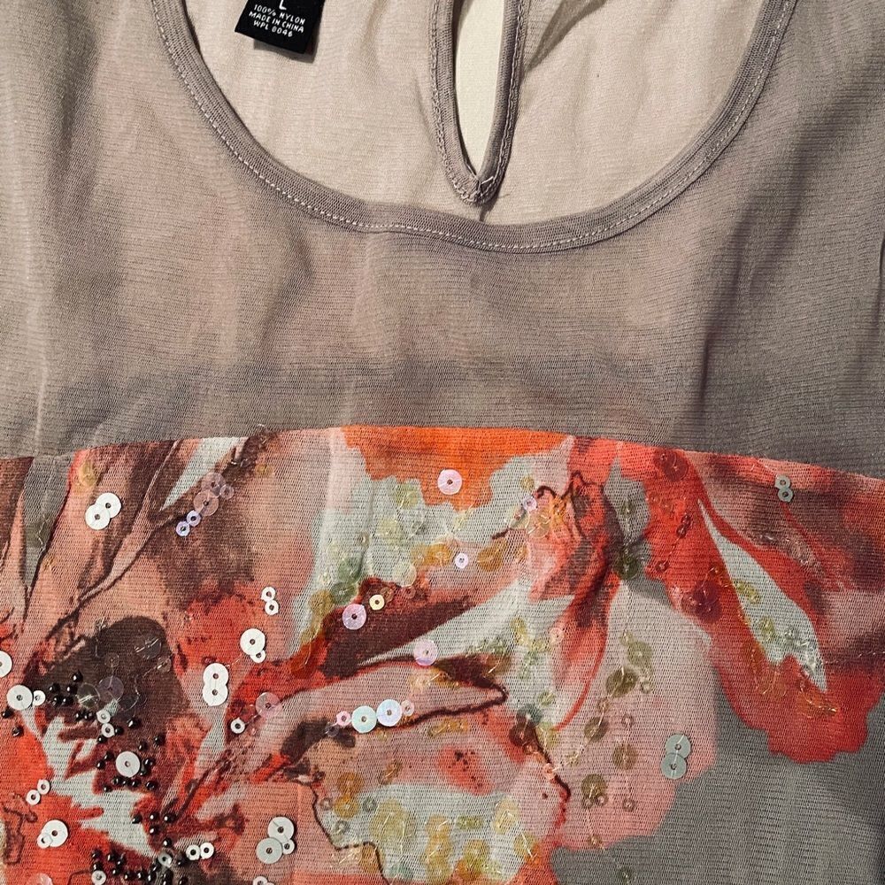NWOT - INC International Concepts Grey Floral Tank w/ beautiful sequence - Large - Picture 8 of 11